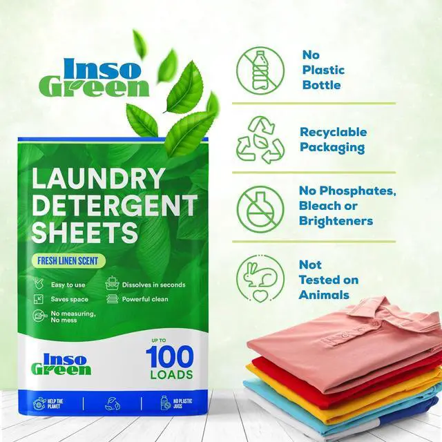 Alt view image 2 of 7 - Eco Washer Sheets Detergent - 100 Loads, Zero Plastic Jugs, No Mess & Space-Saving Laundry Strips - Travel Laundry Detergent - 50 Sheets