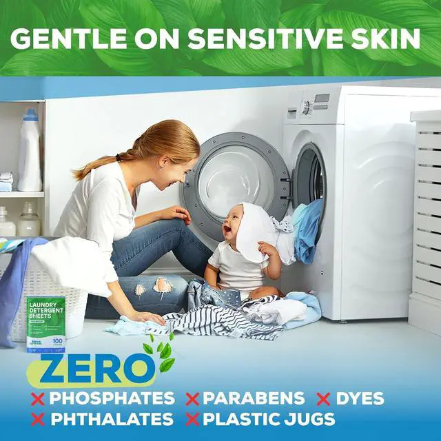 Alt view image 3 of 7 - Eco Washer Sheets Detergent - 100 Loads, Zero Plastic Jugs, No Mess & Space-Saving Laundry Strips - Travel Laundry Detergent - 50 Sheets
