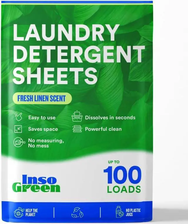 Main image of Eco Washer Sheets Detergent - 100 Loads, Zero Plastic Jugs, No Mess & Space-Saving Laundry Strips - Travel Laundry Detergent - 50 Sheets