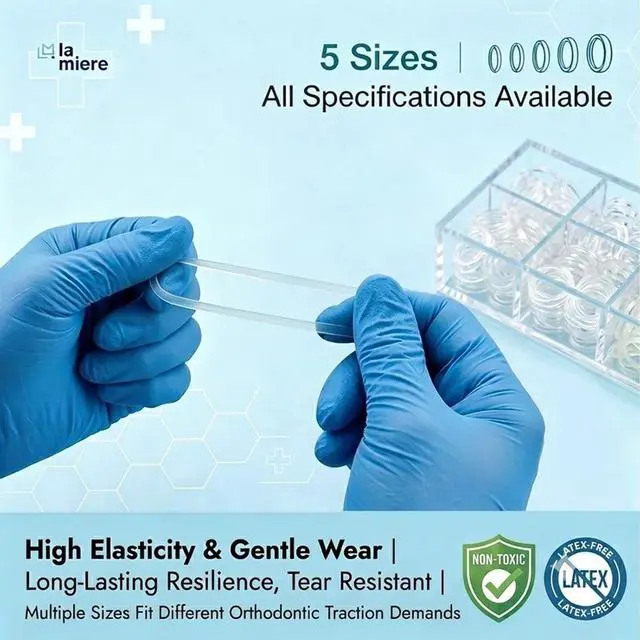 Alt view image 2 of 7 - Clear Non-Latex 100 counts, Intraoral Elastic Bands Orthodontic Elastics Dental Rubber Bands Made in US Light 1/4'', Clear