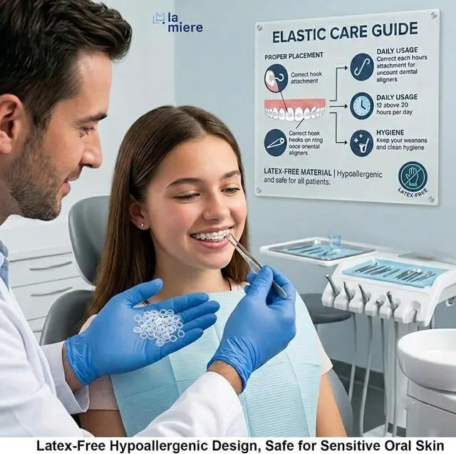 Alt view image 4 of 7 - Clear Non-Latex 100 counts, Intraoral Elastic Bands Orthodontic Elastics Dental Rubber Bands Made in US Light 1/4'', Clear