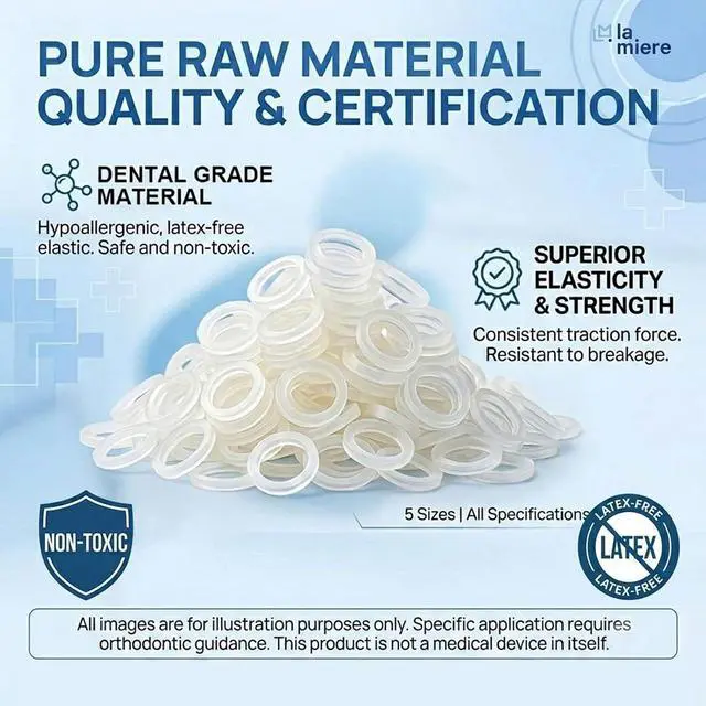 Alt view image 5 of 7 - Clear Non-Latex 100 counts, Intraoral Elastic Bands Orthodontic Elastics Dental Rubber Bands Made in US Light 1/4'', Clear