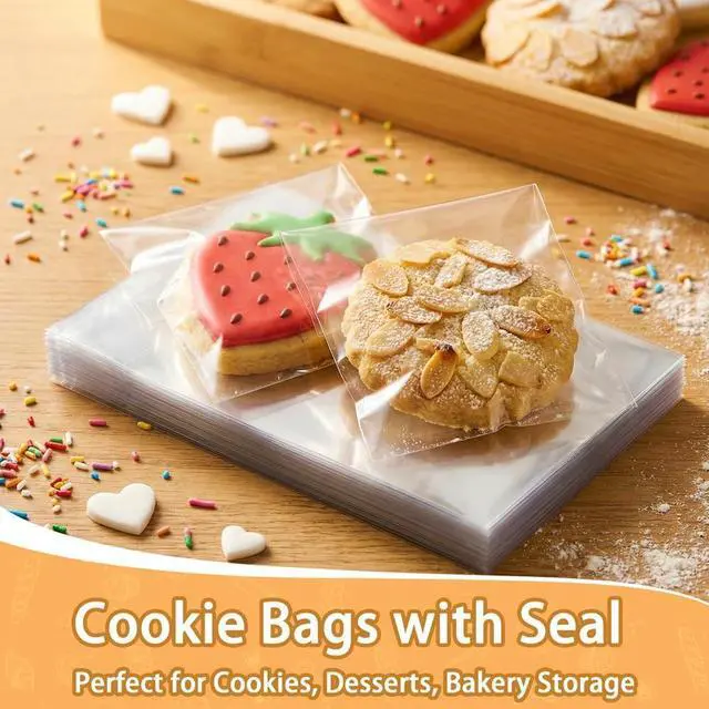 Alt view image 2 of 7 - Cookie Bags with Seal, 200 Pcs (4x4 Inches) Self Sealing Cellophane Bag, Individual Clear Sealable Treat Packaging for Party Favors, Baked Goods, Snacks & Candy