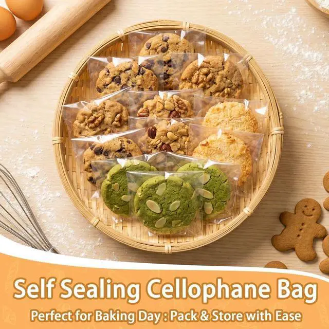 Alt view image 5 of 7 - Cookie Bags with Seal, 200 Pcs (4x4 Inches) Self Sealing Cellophane Bag, Individual Clear Sealable Treat Packaging for Party Favors, Baked Goods, Snacks & Candy