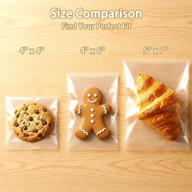 Alt view image 4 of 7 - Cookie Bags with Seal, 200 Pcs (4x4 Inches) Self Sealing Cellophane Bag, Individual Clear Sealable Treat Packaging for Party Favors, Baked Goods, Snacks & Candy