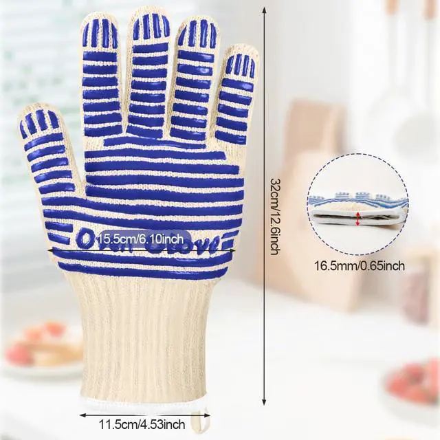 Alt view image 2 of 7 - AUAUY Oven Gloves, Oven Gloves Heat Resistant 662°F / 350°C, Blue-32 cm