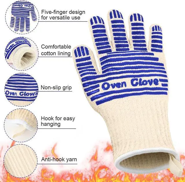 Alt view image 3 of 7 - AUAUY Oven Gloves, Oven Gloves Heat Resistant 662°F / 350°C, Blue-32 cm