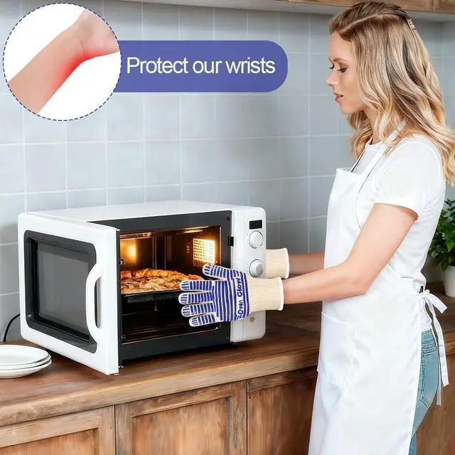Alt view image 4 of 7 - AUAUY Oven Gloves, Oven Gloves Heat Resistant 662°F / 350°C, Blue-32 cm