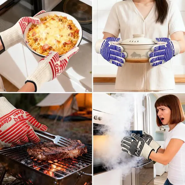 Alt view image 7 of 7 - AUAUY Oven Gloves, Oven Gloves Heat Resistant 662°F / 350°C, Blue-32 cm