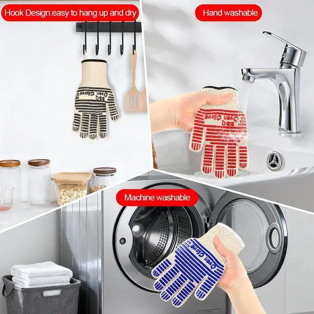Alt view image 6 of 7 - AUAUY Oven Gloves, Oven Gloves Heat Resistant 662°F / 350°C, Blue-32 cm