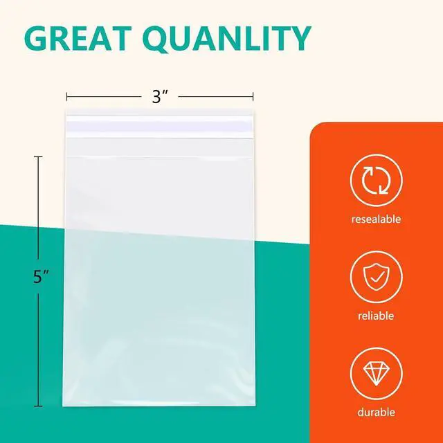 Alt view image 2 of 6 - iMailer - 100 Pcs - 3" x 5" Clear Small Cellophane Bags - Self Sealing Cello Plastic Bags for Bakery, Cookies, Photo, Jewelry, Party Favors
