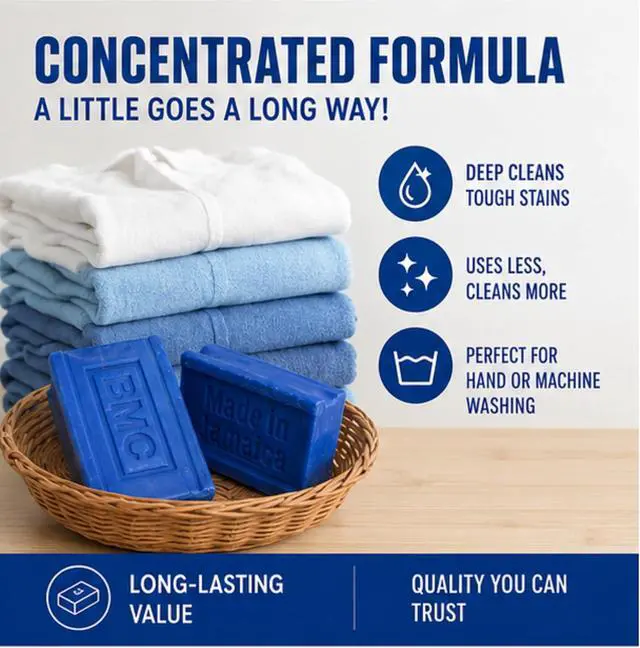 Alt view image 6 of 7 - Blue Mountain Country Blue Laundry Soap, Product of Jamaica 3 Pack (4.23 oz Each), Concentrated Formula, Brightens & Whitens Without Bleach, Cleaner & Fresher Laundry