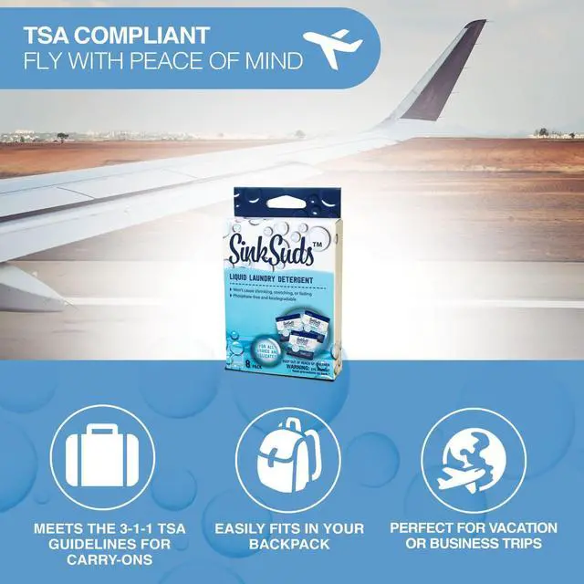 Alt view image 4 of 6 - SinkSuds Laundry Detergent, Travel Size Liquid Soap, TSA Compliant, Safe For All Fabrics, 8 Packets (Packaging May Vary)