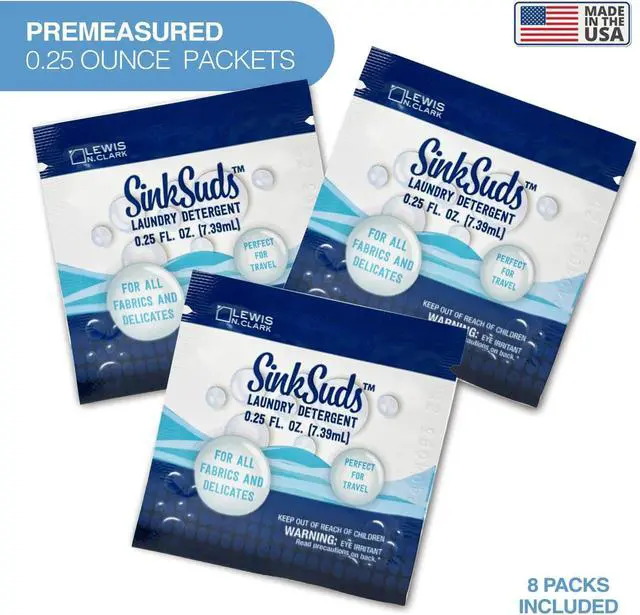 Alt view image 5 of 6 - SinkSuds Laundry Detergent, Travel Size Liquid Soap, TSA Compliant, Safe For All Fabrics, 8 Packets (Packaging May Vary)