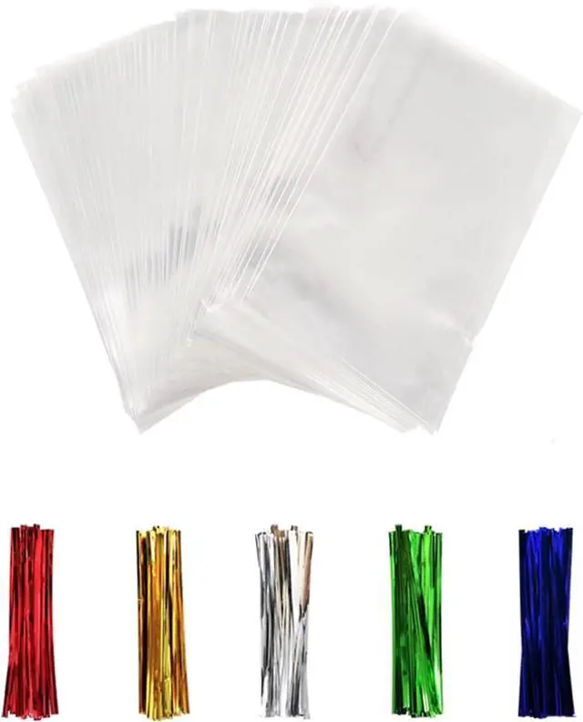 Main image of 50Pcs Cellophane Bags, Cello Cellophane Treat Bags 3x4 Plastic Gift Bags for Packaging Cookies, Pretzel Rod, Sandwich, Candy, Chocolate, Clear Party Favor Bags with Ties