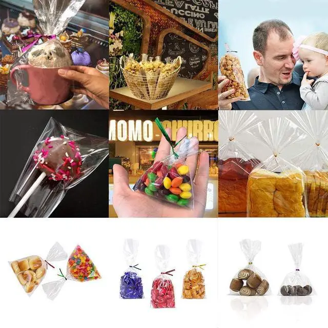 Alt view image 6 of 6 - 50Pcs Cellophane Bags, Cello Cellophane Treat Bags 3x4 Plastic Gift Bags for Packaging Cookies, Pretzel Rod, Sandwich, Candy, Chocolate, Clear Party Favor Bags with Ties