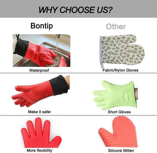 Alt view image 3 of 7 - Comsmart BBQ Gloves, Heat Resistant Silicone Grilling Gloves, Long Waterproof BBQ Kitchen Oven Mitts with Inner Cotton Layer for Barbecue, Cooking, Baking, Smoker(Red)