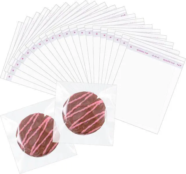 Main image of Miraclekoo 100 Pcs 3.5 x 3.5 Inch Cellophane Bags for Chocolate Covered Cookies,Self Sealing Small Treat Bag,Clear Plastic Sleeves