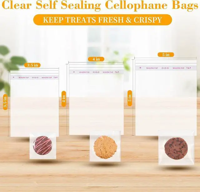 Alt view image 5 of 7 - Miraclekoo 100 Pcs 3.5 x 3.5 Inch Cellophane Bags for Chocolate Covered Cookies,Self Sealing Small Treat Bag,Clear Plastic Sleeves