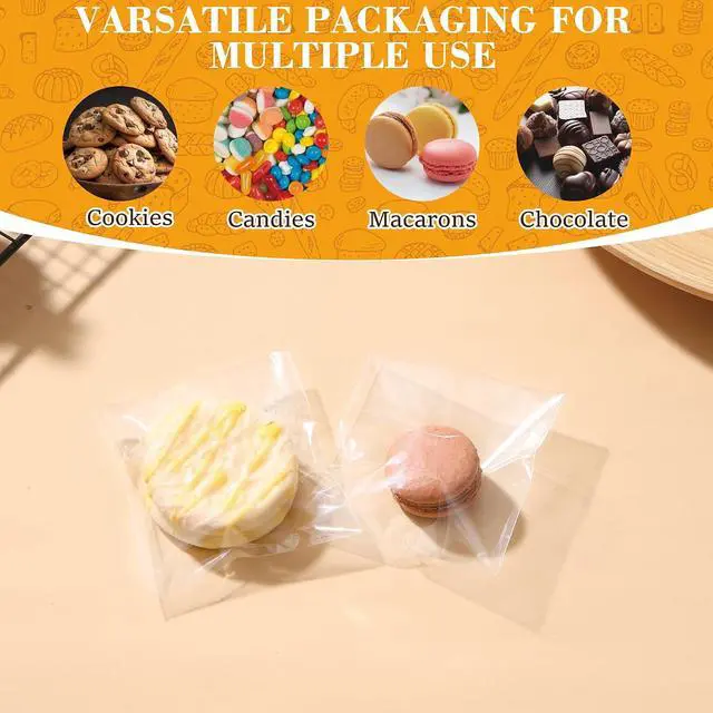 Alt view image 7 of 7 - Miraclekoo 100 Pcs 3.5 x 3.5 Inch Cellophane Bags for Chocolate Covered Cookies,Self Sealing Small Treat Bag,Clear Plastic Sleeves
