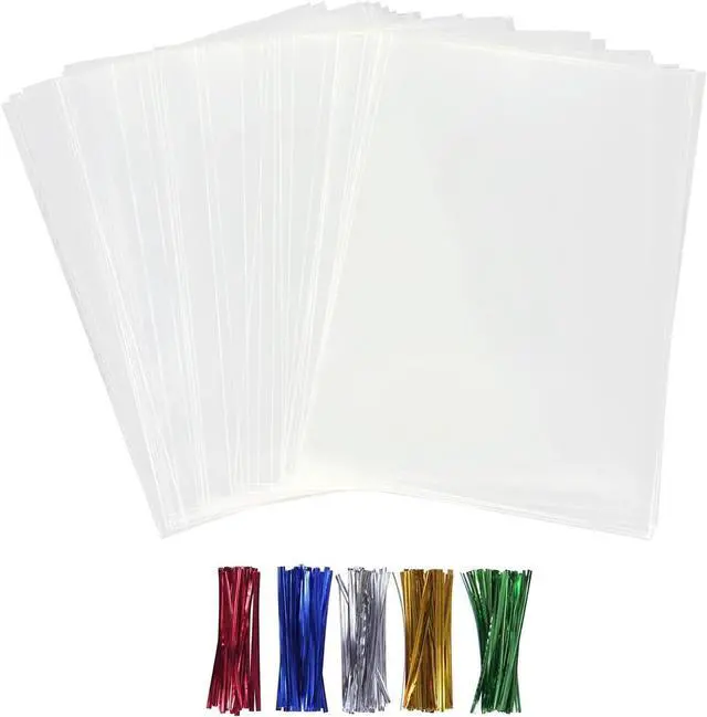 Main image of 50Pcs Cellophane Bags, Cello Cellophane Treat Bags 4x6 Plastic Gift Bags for Packaging Cookies, Pretzel Rod, Sandwich, Candy, Chocolate, Clear Party Favor Bags with Ties