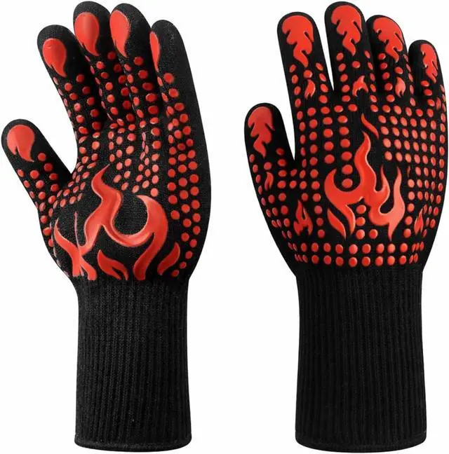 Main image of Heat Resistant BBQ Gloves, 1472°F Grilling Gloves with Silicone Non-Slip Grip, Long Cuff Oven Gloves for Barbecue, Cooking, Baking, Smoker, Fryer and Kitchen Use, 1 Pair (Red)