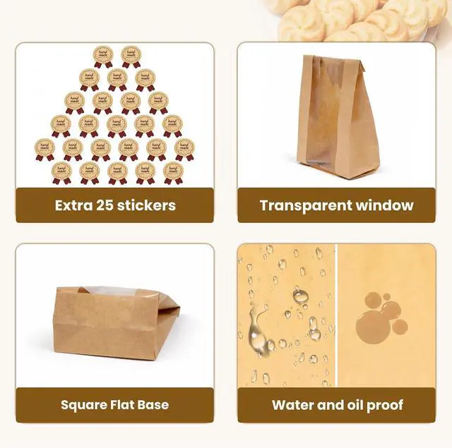 Alt view image 3 of 7 - WIKDAY Cookie Bags with Window 50PCS Small Paper Treat Bread Bakery Bags