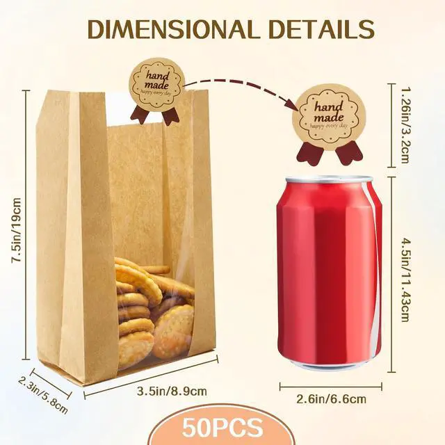 Alt view image 5 of 7 - WIKDAY Cookie Bags with Window 50PCS Small Paper Treat Bread Bakery Bags