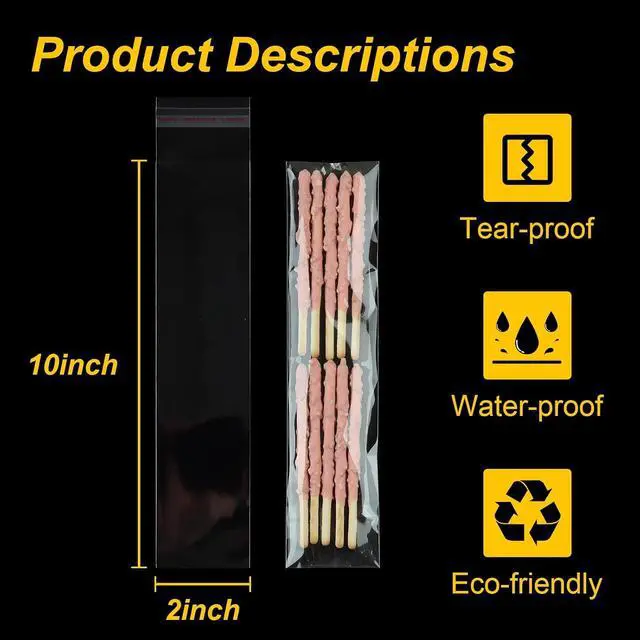 Alt view image 5 of 6 - Horbin 120 Pcs Pretzel Rod Bags, Self Sealing Cellophane Bag 2x10 Inches, Clear Cookie Bags with Seal for Cookies, Pretzels, Candy, Party Favors, Bakery Packaging