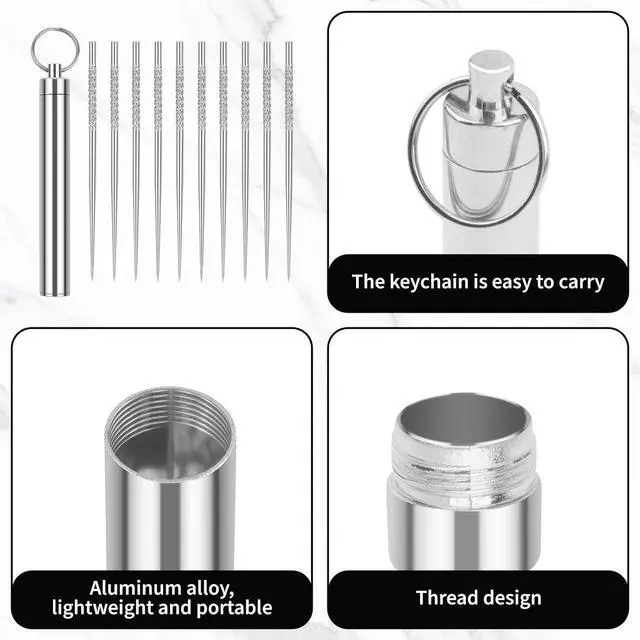 Alt view image 3 of 6 - 10 Pcs Reusable Metal Toothpick with Waterproof Case, Portable Stainless Steel Travel Toothpicks Keychain Holder for Camping Hiking Outdoor