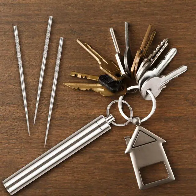 Alt view image 4 of 6 - 10 Pcs Reusable Metal Toothpick with Waterproof Case, Portable Stainless Steel Travel Toothpicks Keychain Holder for Camping Hiking Outdoor