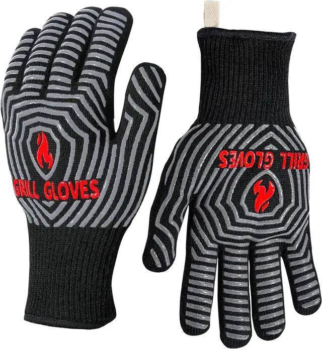 Main image of QUWIN BBQ Gloves, 1472°F Heat Resistant Grilling Gloves Silicone Non-Slip Oven Mitts, Kitchen Gloves for BBQ, Grilling, Cooking, Baking(One Size Fits Most, Black)- 1 Pair