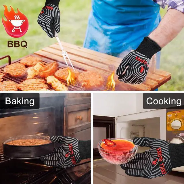 Alt view image 2 of 6 - QUWIN BBQ Gloves, 1472°F Heat Resistant Grilling Gloves Silicone Non-Slip Oven Mitts, Kitchen Gloves for BBQ, Grilling, Cooking, Baking(One Size Fits Most, Black)- 1 Pair