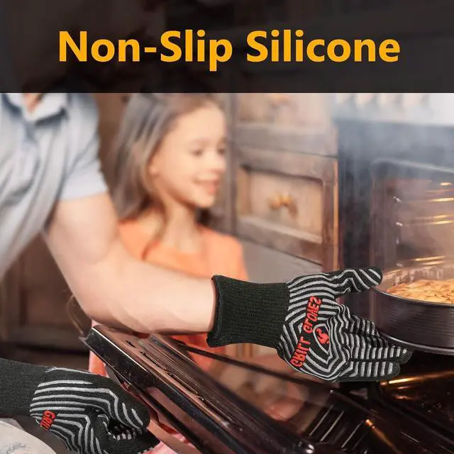 Alt view image 3 of 6 - QUWIN BBQ Gloves, 1472°F Heat Resistant Grilling Gloves Silicone Non-Slip Oven Mitts, Kitchen Gloves for BBQ, Grilling, Cooking, Baking(One Size Fits Most, Black)- 1 Pair