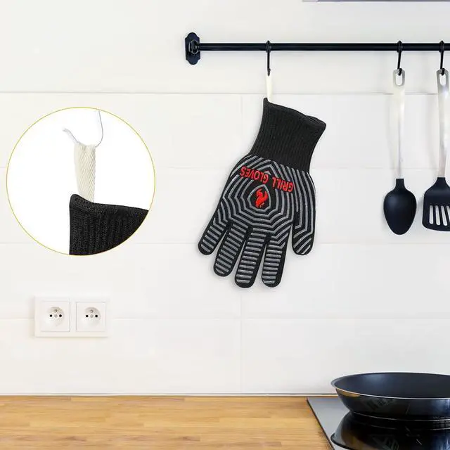 Alt view image 4 of 6 - QUWIN BBQ Gloves, 1472°F Heat Resistant Grilling Gloves Silicone Non-Slip Oven Mitts, Kitchen Gloves for BBQ, Grilling, Cooking, Baking(One Size Fits Most, Black)- 1 Pair