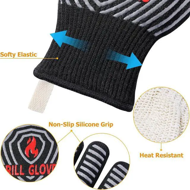 Alt view image 5 of 6 - QUWIN BBQ Gloves, 1472°F Heat Resistant Grilling Gloves Silicone Non-Slip Oven Mitts, Kitchen Gloves for BBQ, Grilling, Cooking, Baking(One Size Fits Most, Black)- 1 Pair