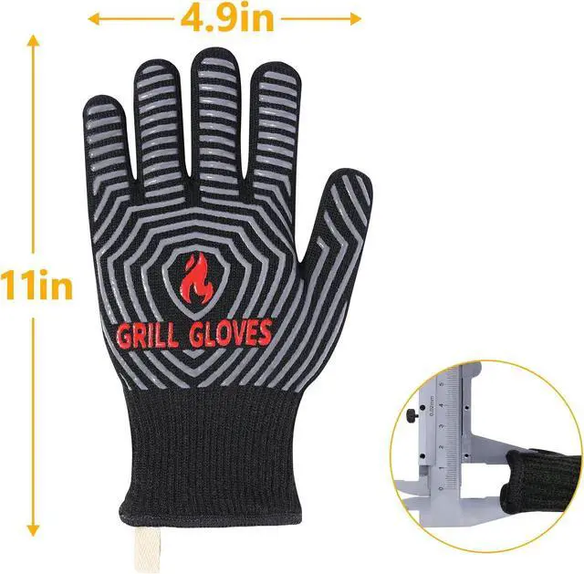 Alt view image 6 of 6 - QUWIN BBQ Gloves, 1472°F Heat Resistant Grilling Gloves Silicone Non-Slip Oven Mitts, Kitchen Gloves for BBQ, Grilling, Cooking, Baking(One Size Fits Most, Black)- 1 Pair