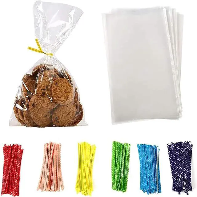 Alt view image 6 of 6 - Brandon Super Clear Flat Cello Cellophane Treat Bags 5 Inch X 7 Inch Dessert 4Mil Give Metallic Twist Ties