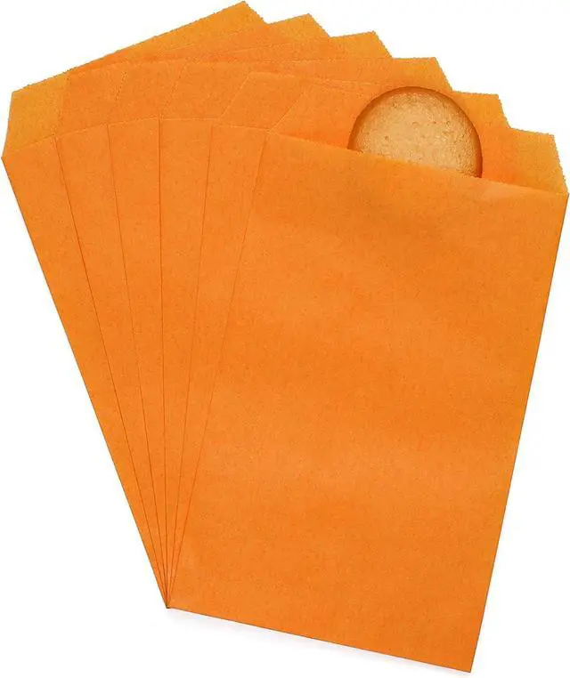 Alt view image 7 of 7 - Quotidian Orange Flat Small Greaseproof Paper Bags 3x5 in, 100 Count