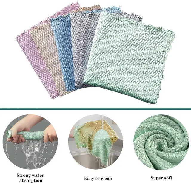Alt view image 2 of 7 - 5Pcs Nanoscale Cleaning Cloth, Easy Clean Cloth, Fish Scale Microfiber Easycleanco Cloth, Reusable Lint Free Rags for Glass No Watermark or Streaks, Dishes, Mirrors (5 Colors,15.7 in x 11.8 in)
