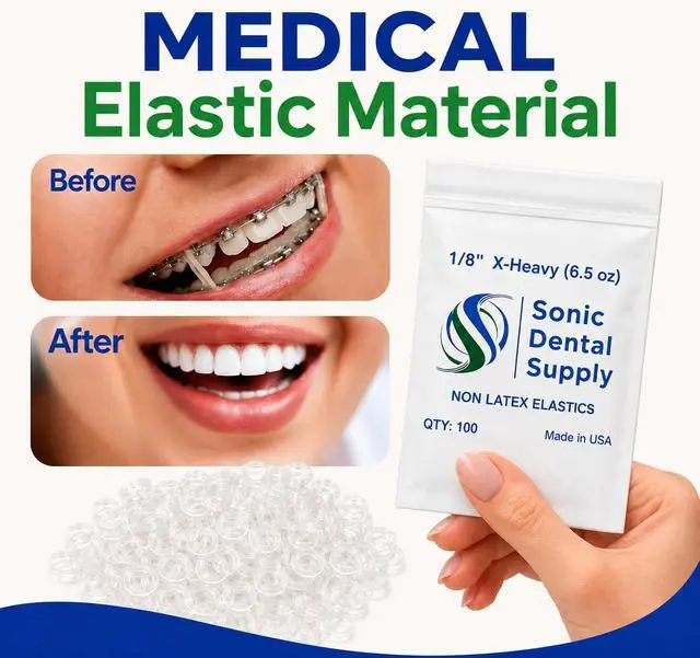 Alt view image 6 of 7 - 1/8 inch X-Heavy 6.5 oz - Orthodontic Elastic Rubber Bands - 100 Pack - Clear Latex Free, Small, Braces, Dreadlocks Hair Braids, Tooth Gap, Packaging, Crafts, Sonic Dental Supply - Made in USA