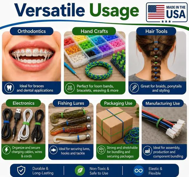 Alt view image 7 of 7 - 1/8 inch X-Heavy 6.5 oz - Orthodontic Elastic Rubber Bands - 100 Pack - Clear Latex Free, Small, Braces, Dreadlocks Hair Braids, Tooth Gap, Packaging, Crafts, Sonic Dental Supply - Made in USA