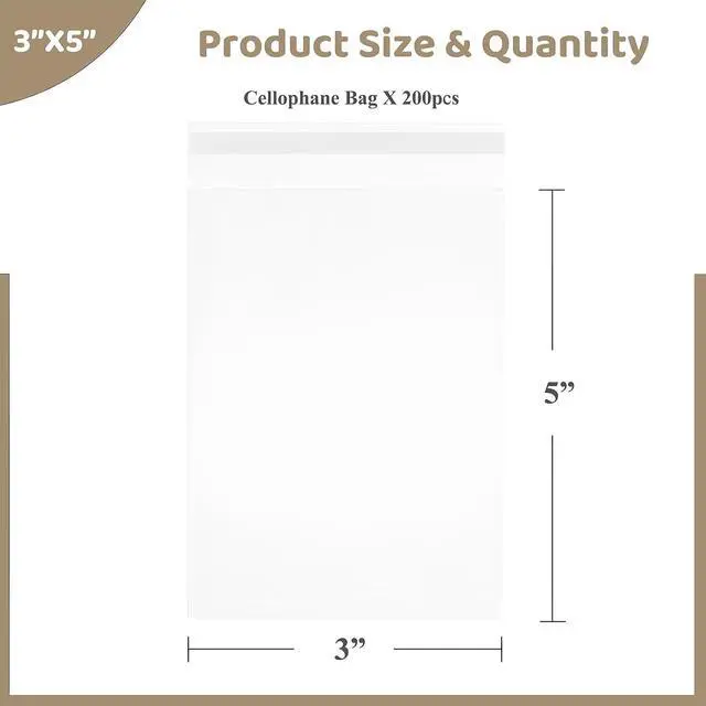 Alt view image 2 of 7 - WIKDAY 200PCS Cookie Bags 3x5 Inches Clear Self Sealing Cellophane Bags