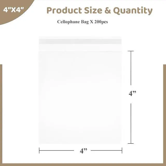 Alt view image 6 of 7 - WIKDAY 200PCS Cookie Bags 4x4 Inches Clear Self Sealing Cellophane Bags