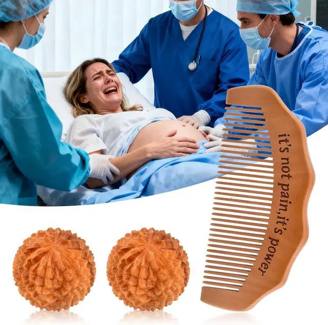 Alt view image 3 of 7 - Birth Comb Acupressure Massage Ball Set, Wooden Labor Comb for Labor Pain Reliefs, Natural Labors and Delivery Essentials, New Mom Gifts Birthing Combs Hospital Bag Must Haves