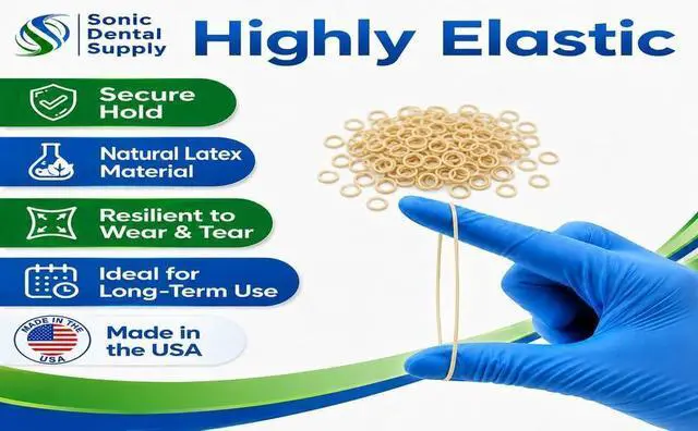 Alt view image 5 of 6 - 5/16 Inch Orthodontic Elastic Rubber Bands - 100 Pack - Natural Latex, X- Heavy 6.5 Ounce Small Rubberbands, Braces, Dreadlocks Hair Braids, Teeth Gap, Grooming, Crafts - Sonic Dental - Made in USA