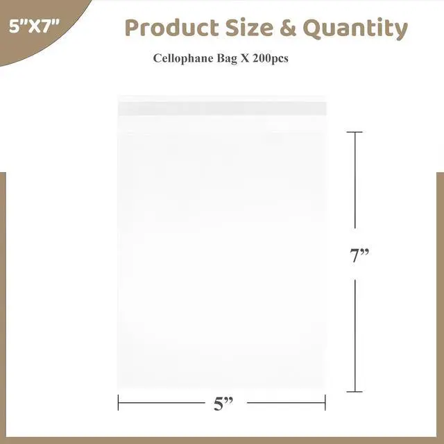 Alt view image 2 of 7 - WIKDAY 200PCS Cookie Bags 5x7 Inches Clear Self Sealing Cellophane Bags