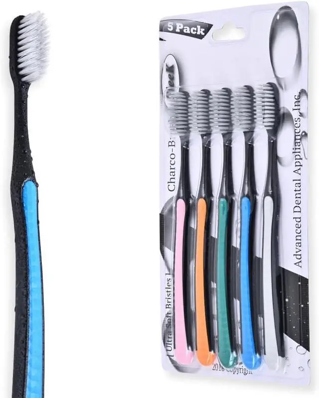 Alt view image 2 of 7 - ADA Cavity Defense Activated Charcoal Toothbrush 5 Pack Ultra-Soft Flosspick Bristle for Sensitive Teeth & Gums, Aids in Teeth Whitening, Extra Soft, Slim Grip (5 Count)