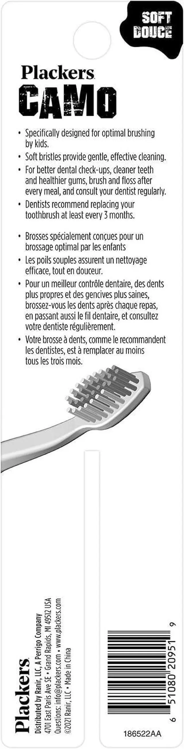 Alt view image 2 of 2 - Plackers Kids Soft Toothbrush, Green Camo, Ages 5-8, 2 Count
