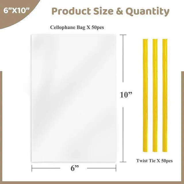 Alt view image 6 of 7 - WIKDAY Cellophane Bags 50 PCS 6x10 Inches Clear Gift Treat Gags with Ties